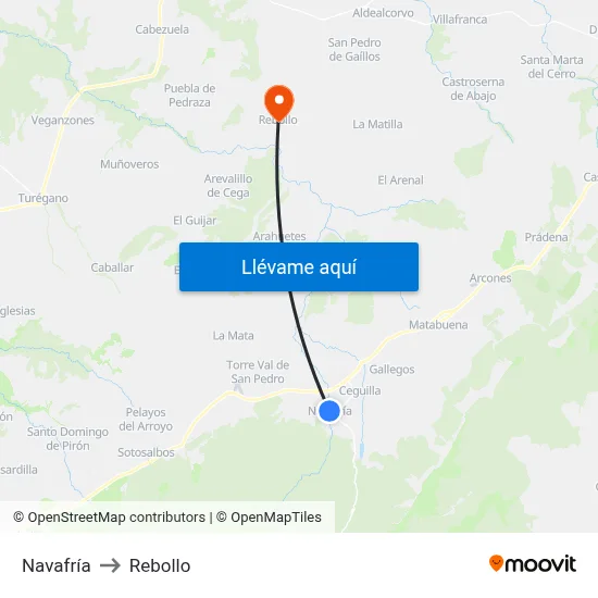 Navafría to Rebollo map