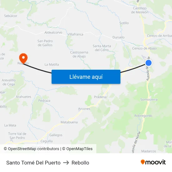 Santo Tomé Del Puerto to Rebollo map