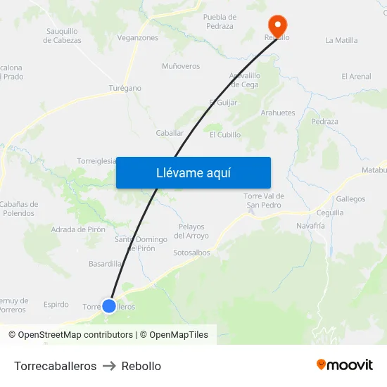 Torrecaballeros to Rebollo map
