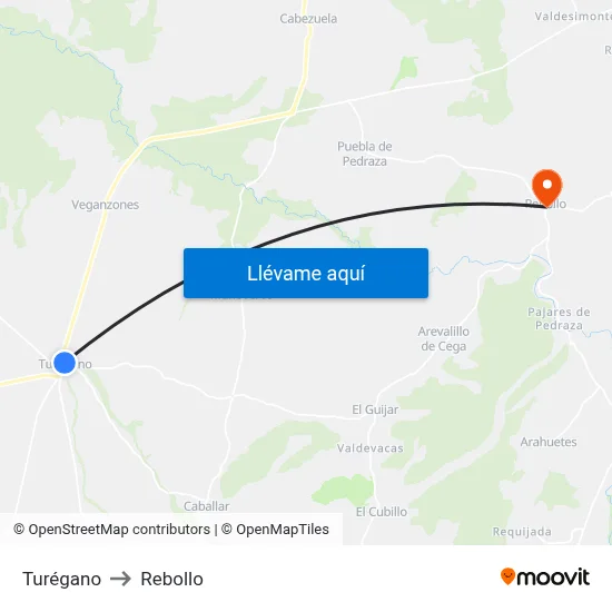 Turégano to Rebollo map