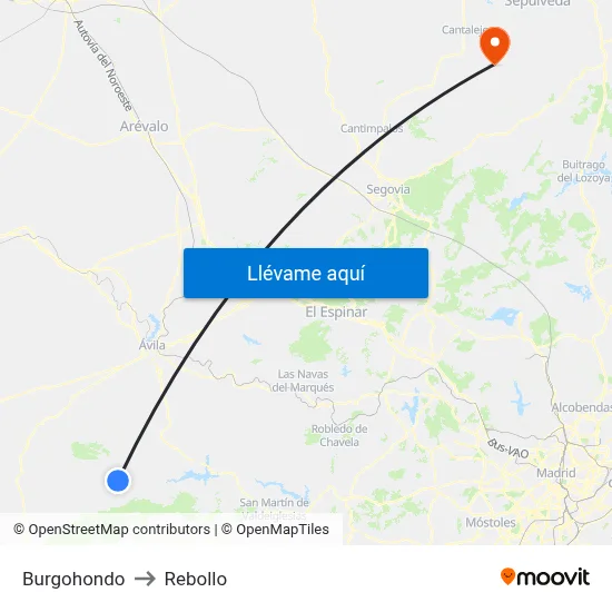 Burgohondo to Rebollo map