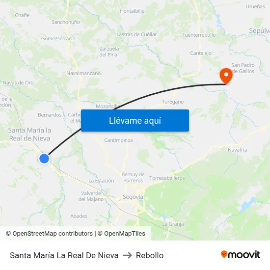 Santa María La Real De Nieva to Rebollo map