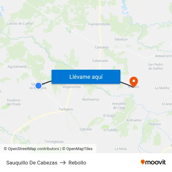 Sauquillo De Cabezas to Rebollo map