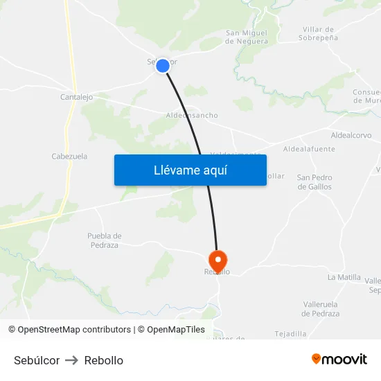 Sebúlcor to Rebollo map