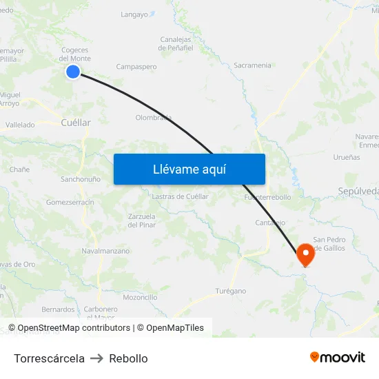 Torrescárcela to Rebollo map