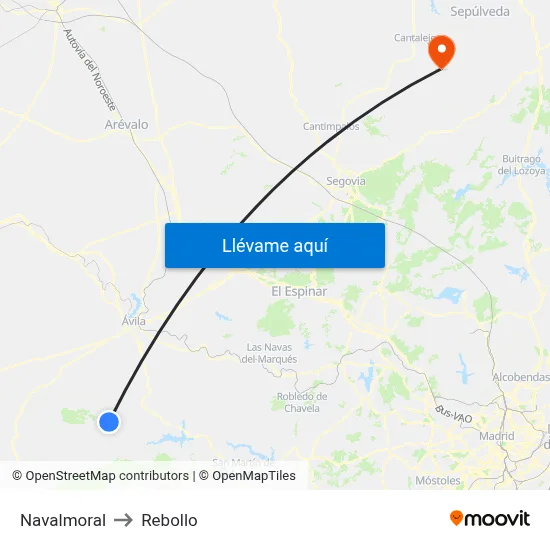 Navalmoral to Rebollo map