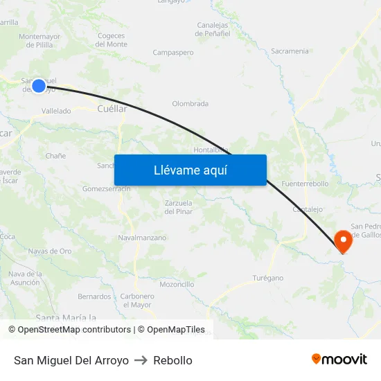 San Miguel Del Arroyo to Rebollo map