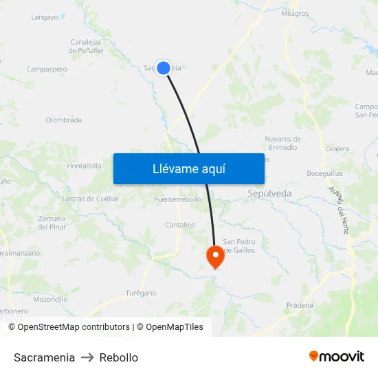 Sacramenia to Rebollo map
