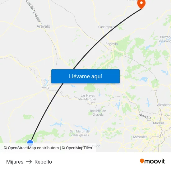 Mijares to Rebollo map