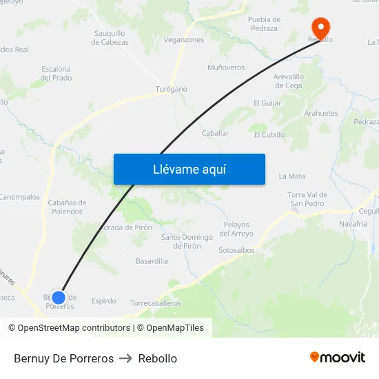 Bernuy De Porreros to Rebollo map