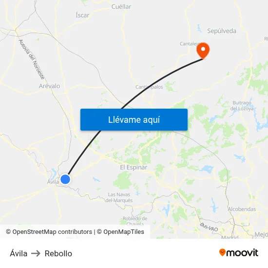 Ávila to Rebollo map