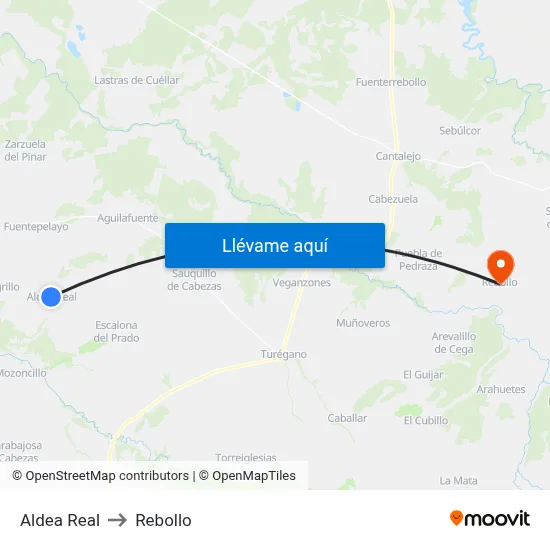 Aldea Real to Rebollo map