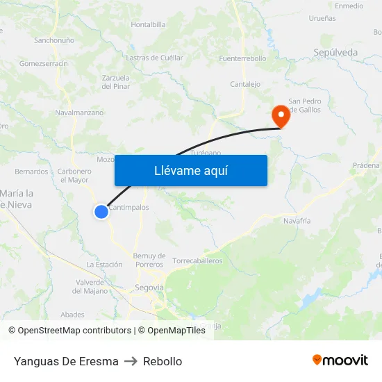 Yanguas De Eresma to Rebollo map