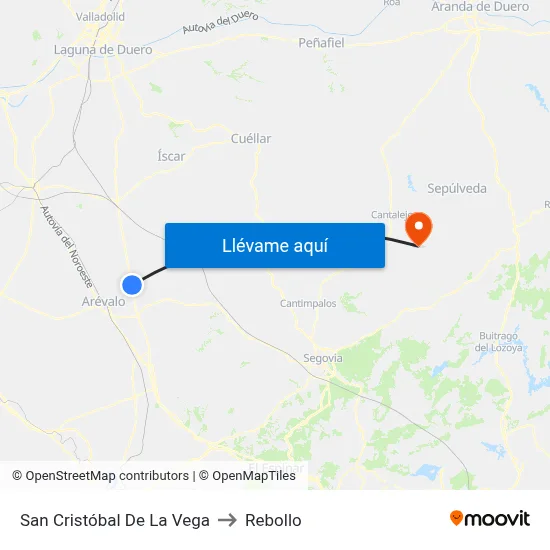 San Cristóbal De La Vega to Rebollo map