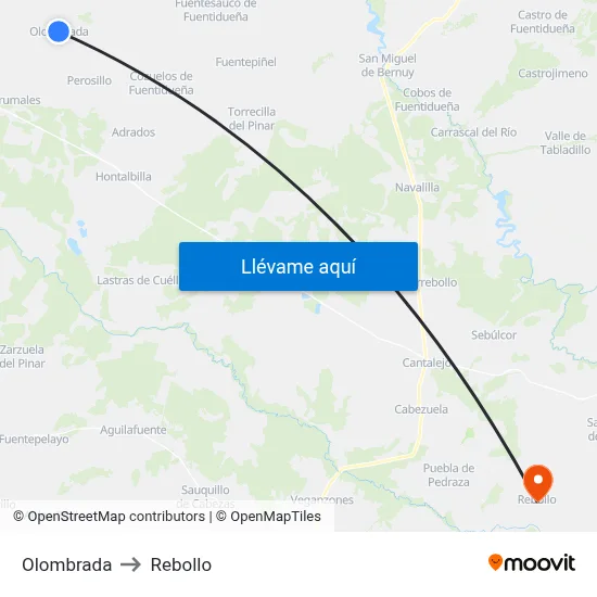Olombrada to Rebollo map