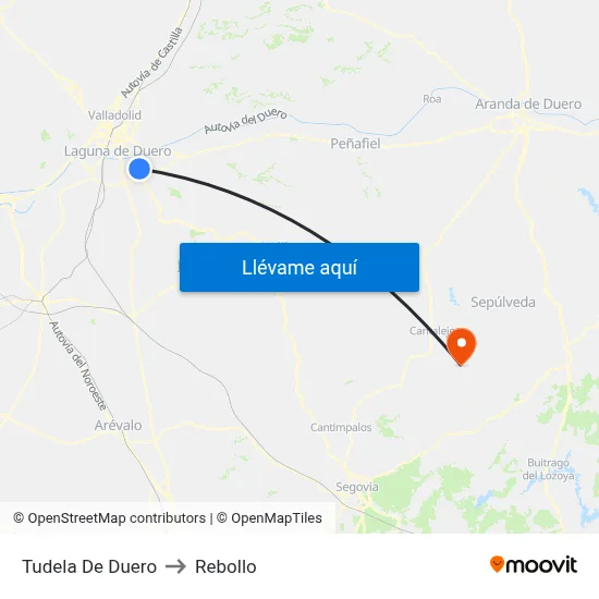Tudela De Duero to Rebollo map