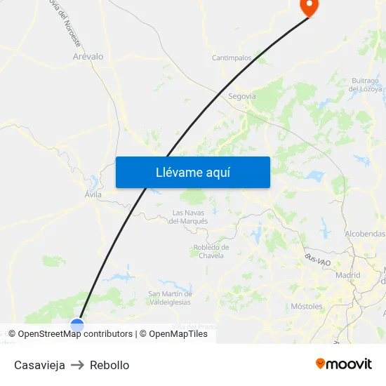 Casavieja to Rebollo map