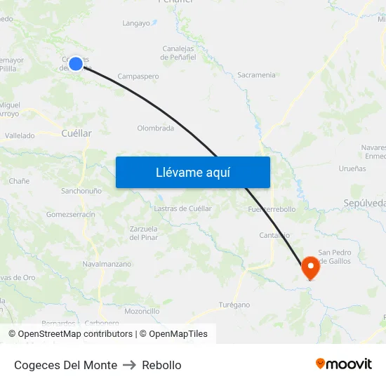 Cogeces Del Monte to Rebollo map