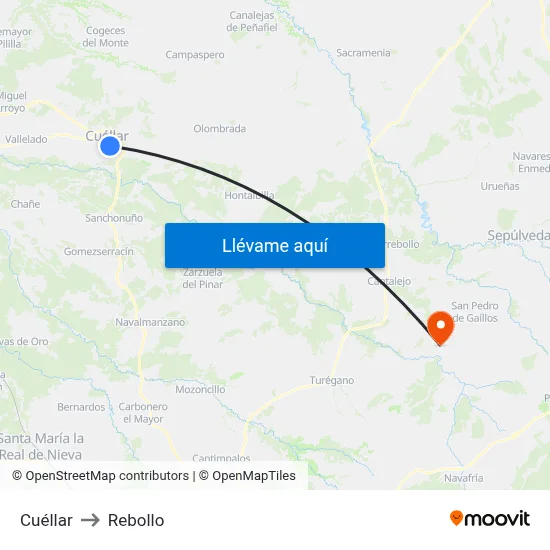 Cuéllar to Rebollo map