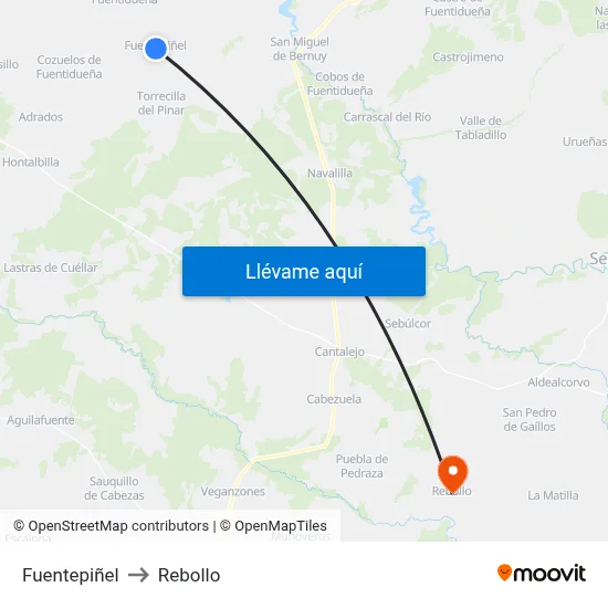 Fuentepiñel to Rebollo map