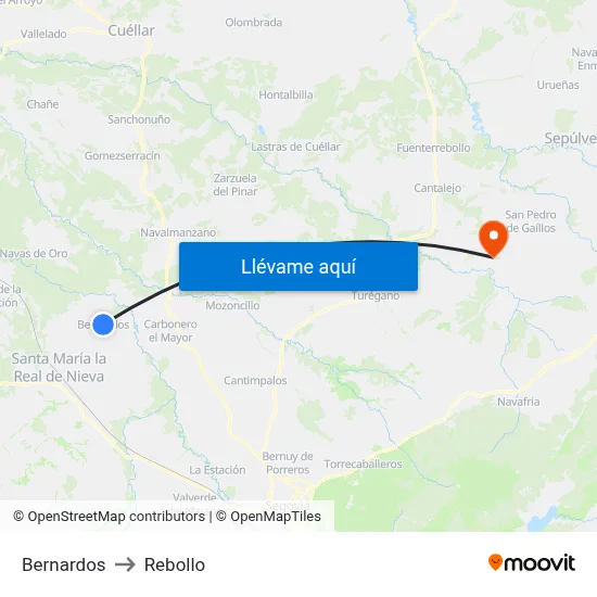 Bernardos to Rebollo map