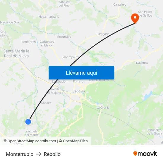 Monterrubio to Rebollo map