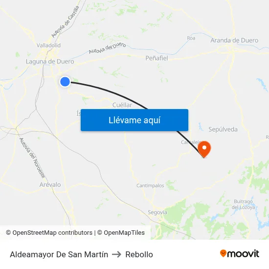 Aldeamayor De San Martín to Rebollo map