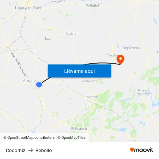 Codorniz to Rebollo map