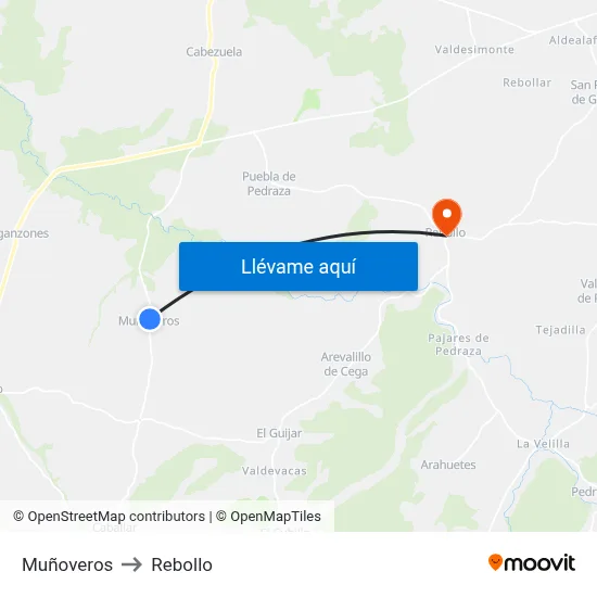 Muñoveros to Rebollo map