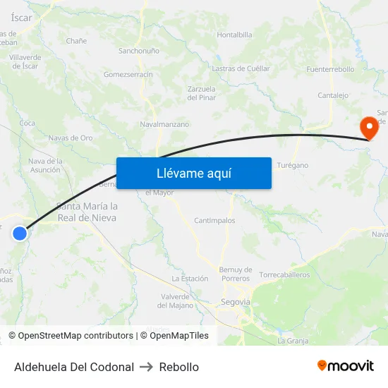 Aldehuela Del Codonal to Rebollo map