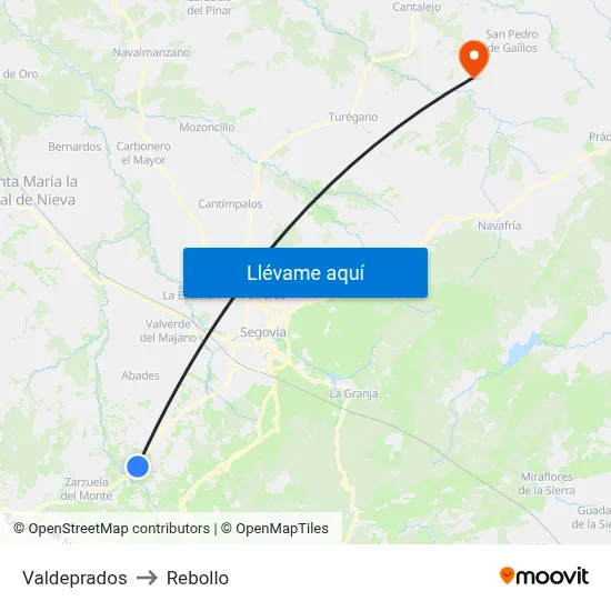 Valdeprados to Rebollo map