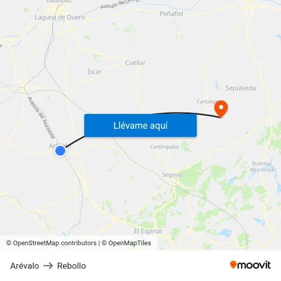 Arévalo to Rebollo map