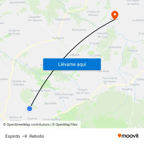 Espirdo to Rebollo map
