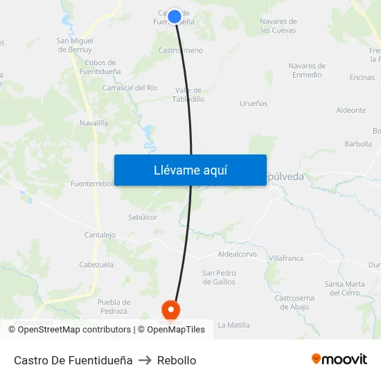 Castro De Fuentidueña to Rebollo map