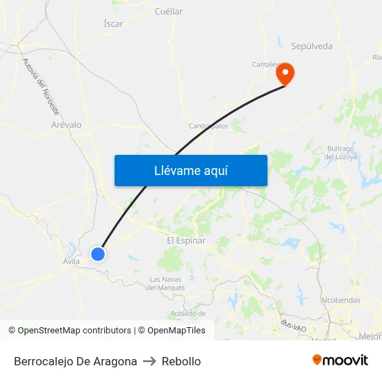 Berrocalejo De Aragona to Rebollo map