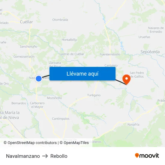 Navalmanzano to Rebollo map