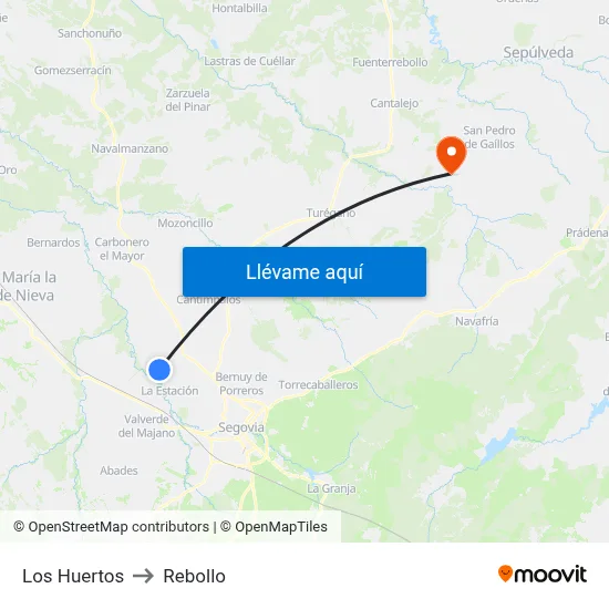 Los Huertos to Rebollo map