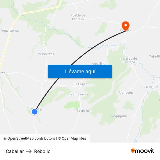 Caballar to Rebollo map