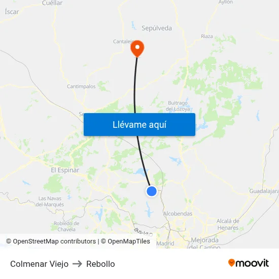 Colmenar Viejo to Rebollo map