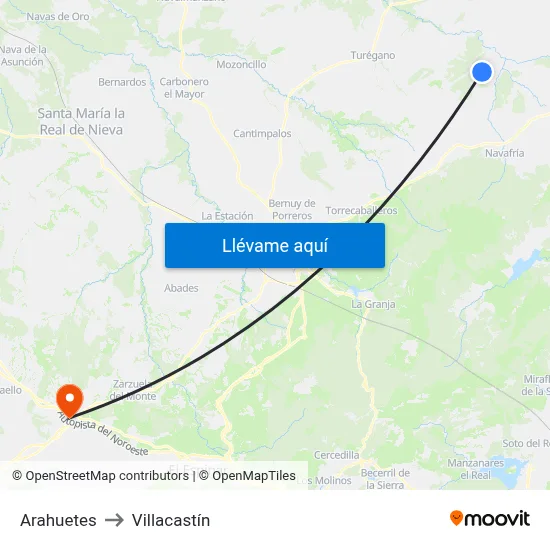 Arahuetes to Villacastín map