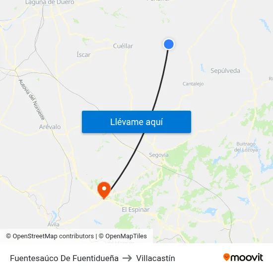 Fuentesaúco De Fuentidueña to Villacastín map