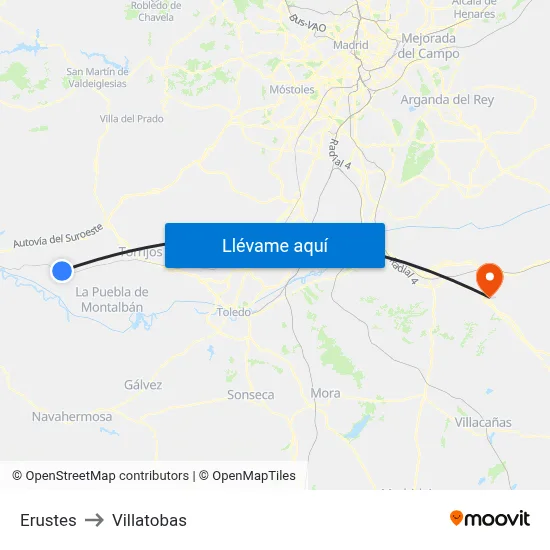 Erustes to Villatobas map