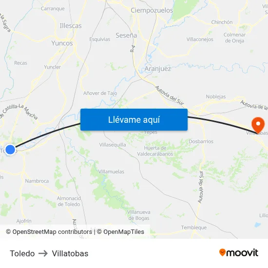Toledo to Villatobas map