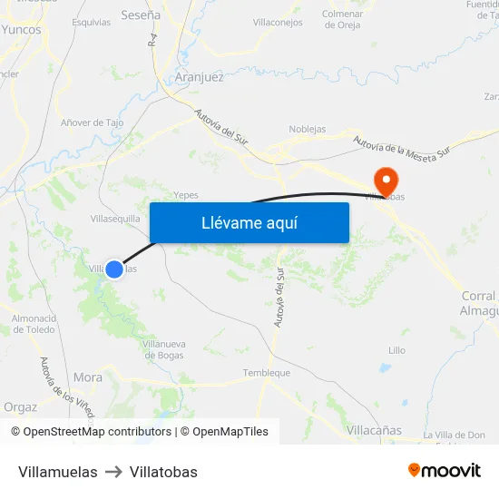 Villamuelas to Villatobas map