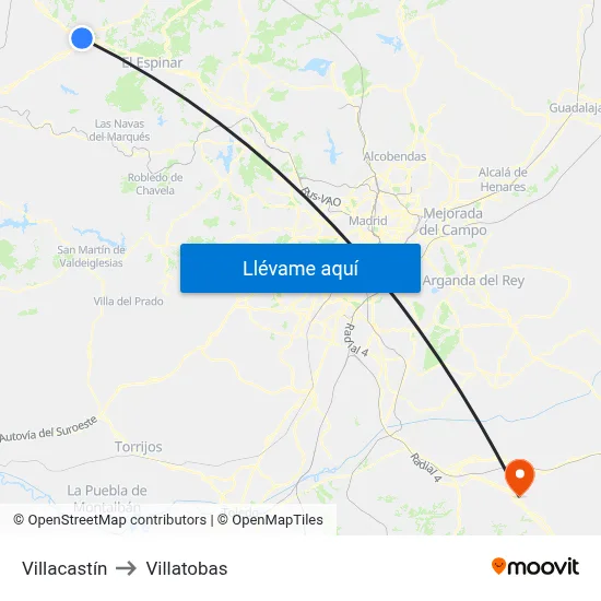 Villacastín to Villatobas map