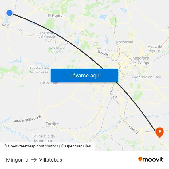 Mingorría to Villatobas map