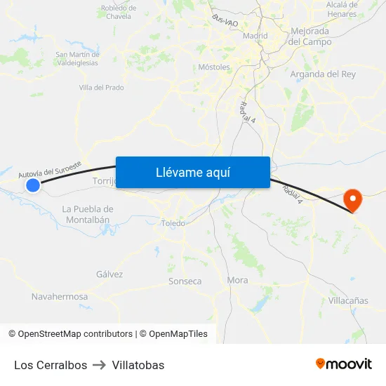Los Cerralbos to Villatobas map