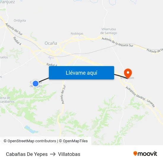 Cabañas De Yepes to Villatobas map
