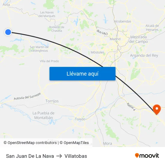 San Juan De La Nava to Villatobas map