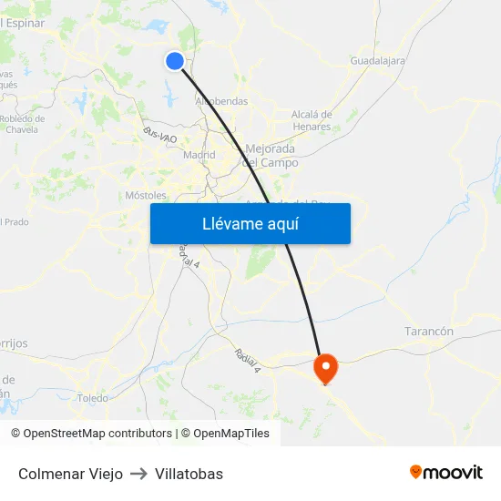 Colmenar Viejo to Villatobas map